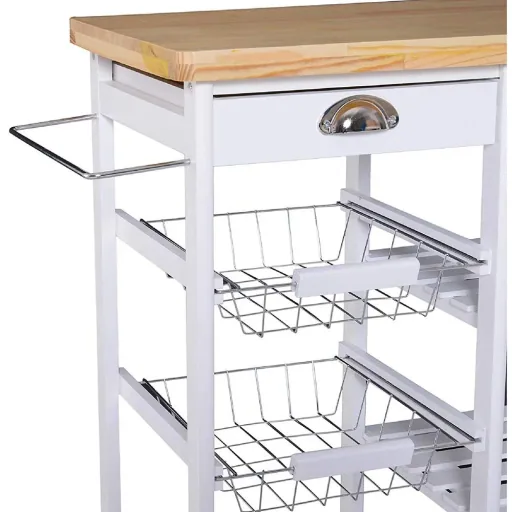 Kitchen trolley with basket, drawer, wine rack