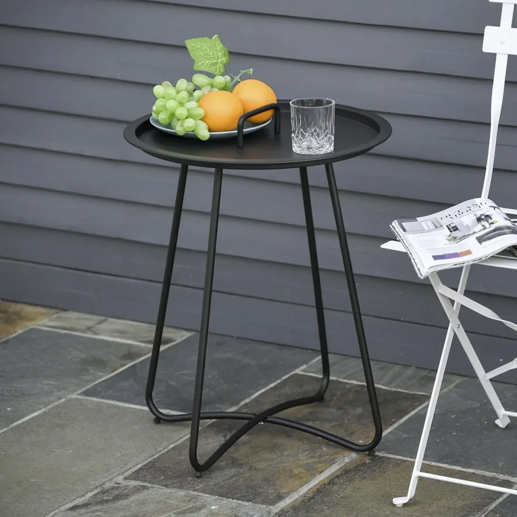 Side table for garden coffee table with carrying handle living room metal black Ø46 x 56H cm