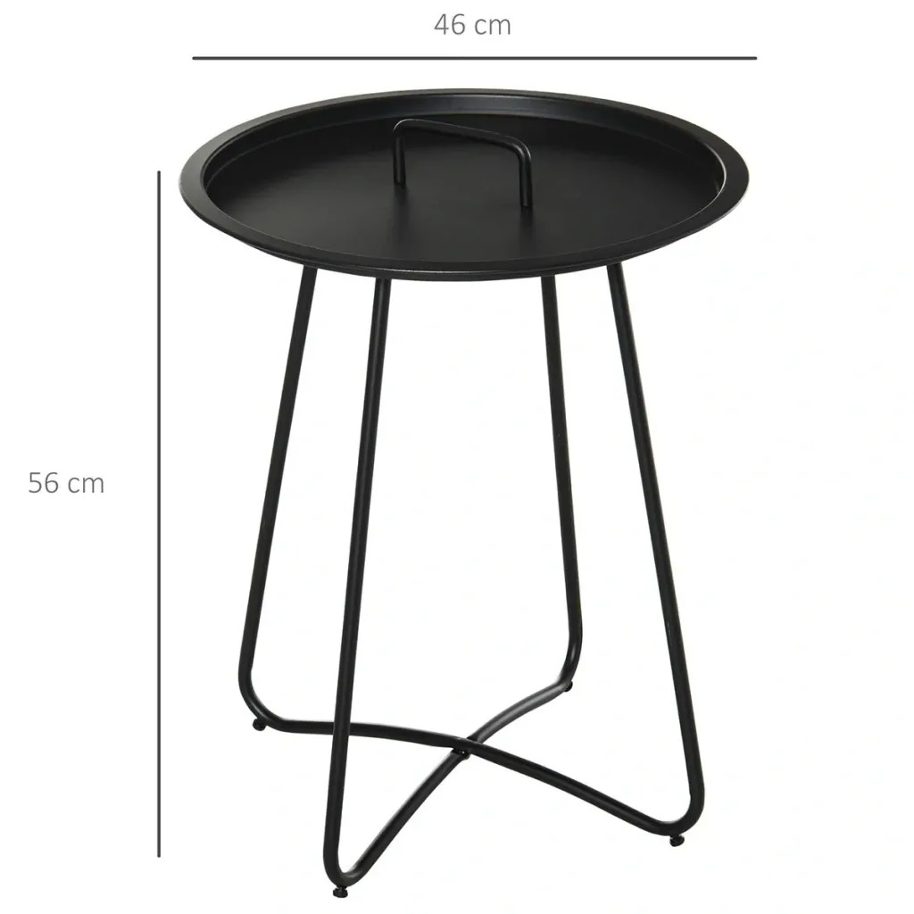 Side table for garden coffee table with carrying handle living room metal black Ø46 x 56H cm