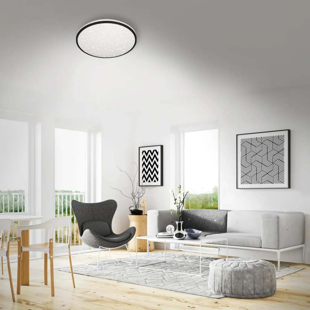 LED ceiling light with star decoration, round, Ø 49.2 cm, 48 watts, black