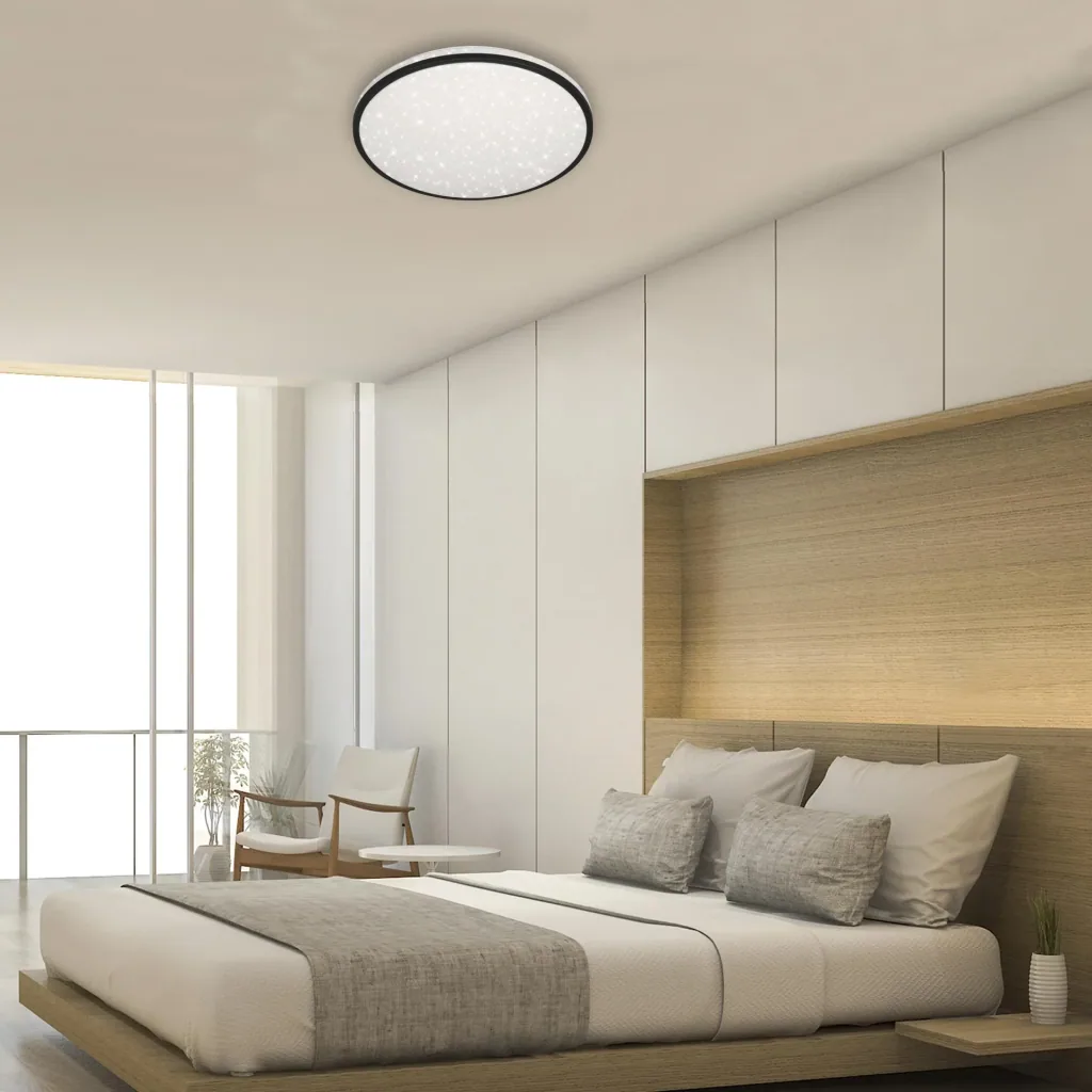LED ceiling light with star decoration, round, Ø 49.2 cm, 48 watts, black