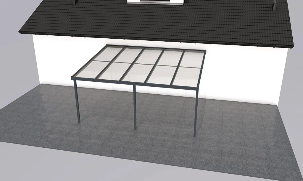 Patio roof Premium, anthracite, 5100 x 4060 mm - Acrylic multi-wall sheets 16 mm, clear