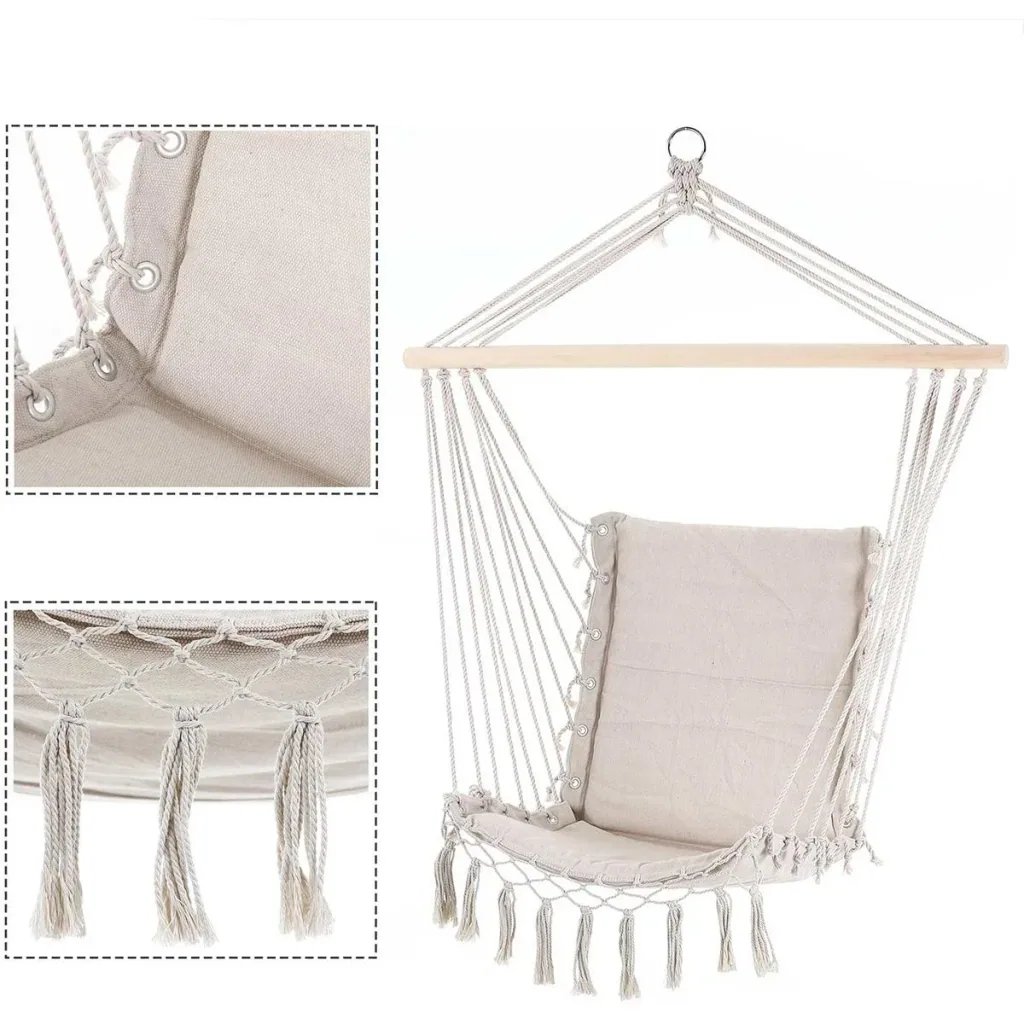 Hanging chair cream 55x100cm with fringes