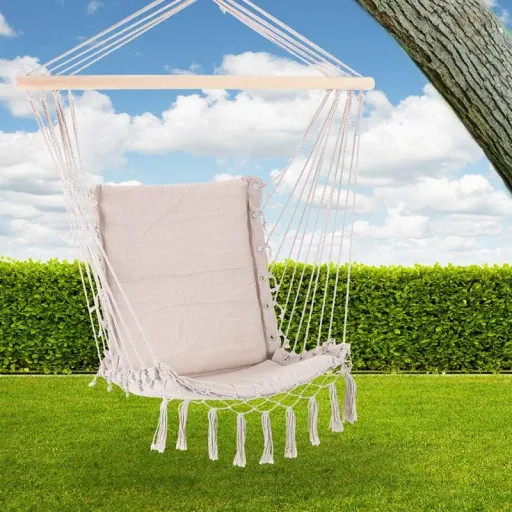 Hanging chair cream 55x100cm with fringes