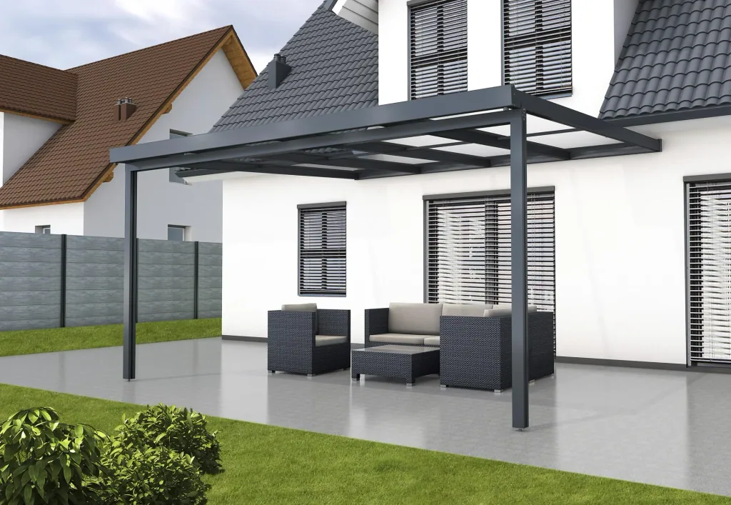 Patio roof Premium, anthracite, 4102 x 4060 mm - Polycarbonate multi-wall sheets 16 mm, clear