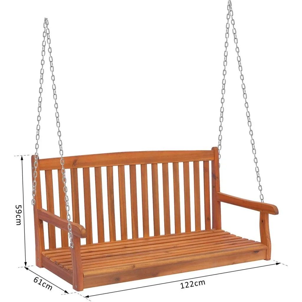 Hanging bench garden swing 2-seater with chains wood brown