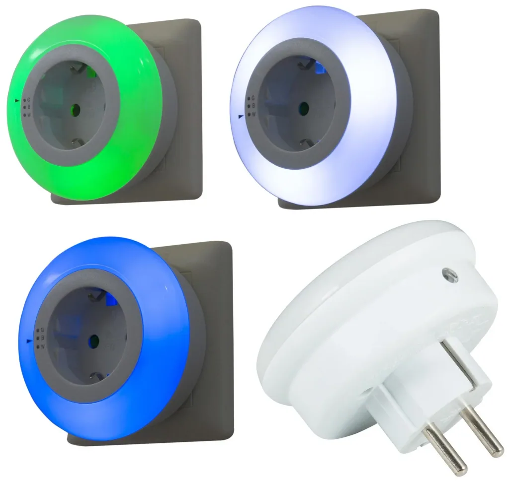LED night light - adapter plug with twilight switch, 3 colors selectable