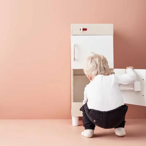 Kids Concept Lodówka drewniana biała z naturą