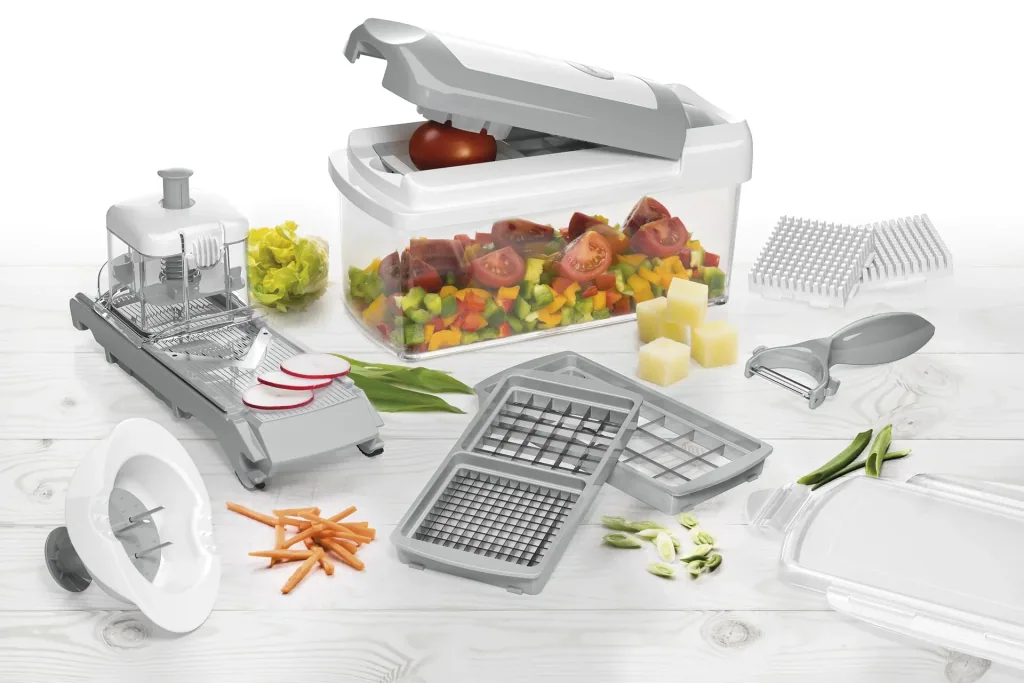 Nicer Dicer Fusion, Set, White/Gray, 14-piece
