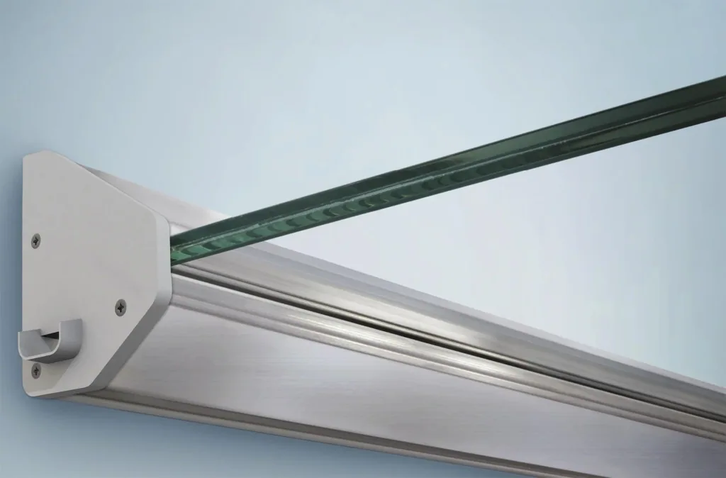 Real glass canopy LED - 3-part, 160 x 93.5 x 13.5 cm aluminum silver, VSG 2 x 8 mm, clear