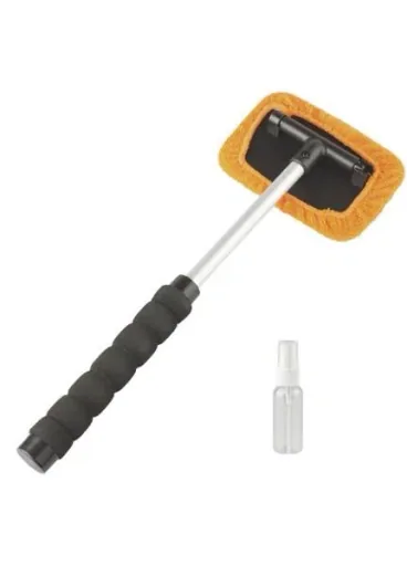 Car window interior cleaner including spray bottle and microfiber cover