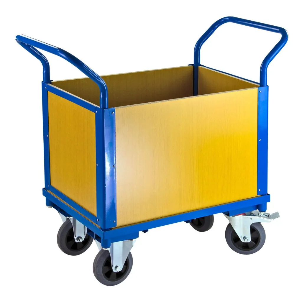 Transport trolley with 1 floor and 4 wooden walls