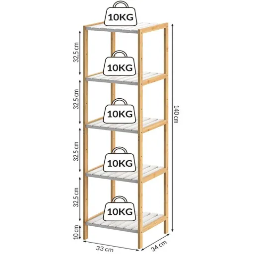 Cabinet with 5 shelves - bamboo white - 140x33x34 cm