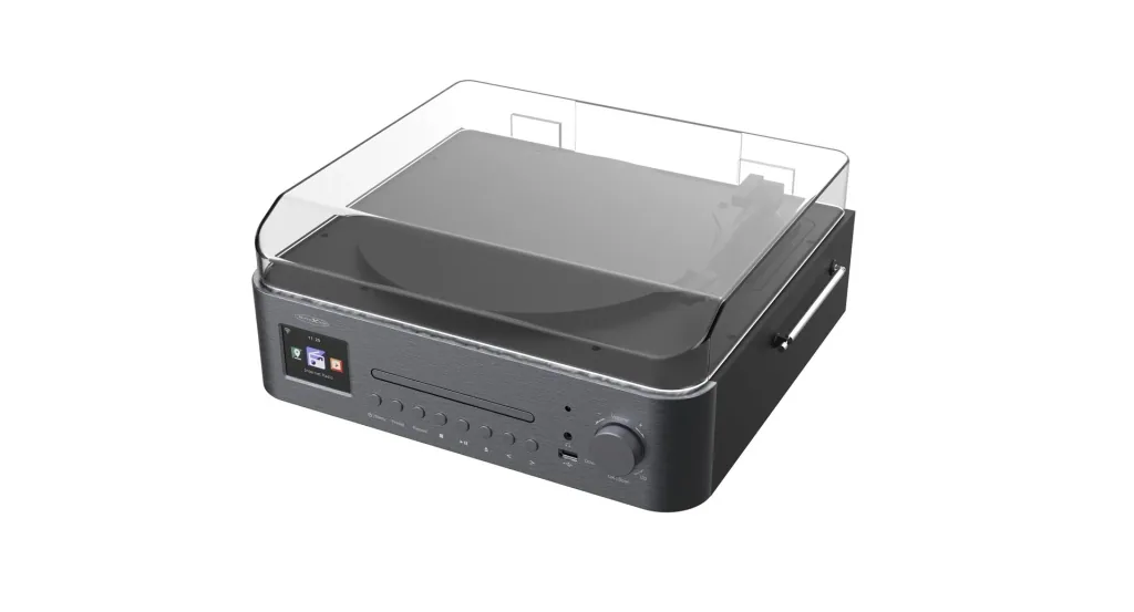 System with record player, internet, FM, DAB+/DAB radio, Bluetooth and MP3 CD player