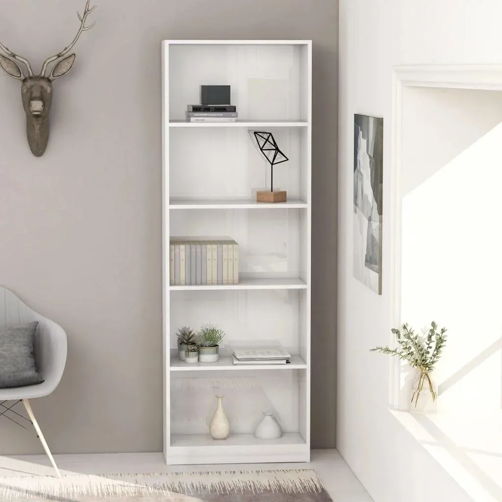 Bookcase with 5 shelves 60x24x175 cm chipboard high gloss white