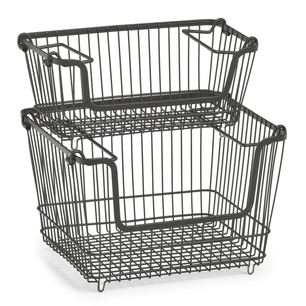 Storage basket, stackable, metal, black