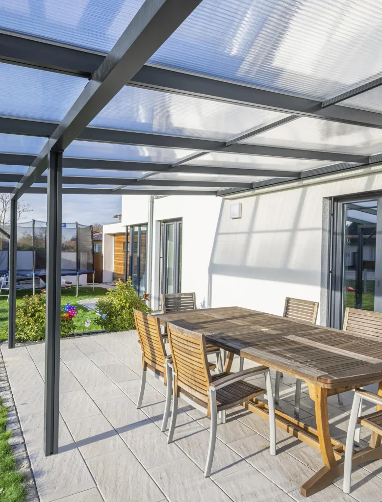 Patio roof Premium, anthracite, 6110 x 4060 mm - Polycarbonate multi-wall sheets 16 mm, clear