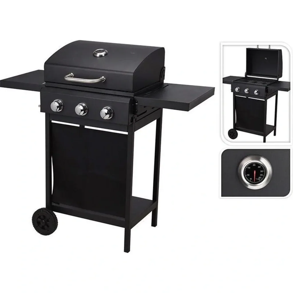 Vargan Gas Grill - 3 Burners - Grill Area 38 x 24.5 cm - Black