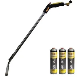 Hozelock gas weed burner with 4x 600 ml gas bottles.