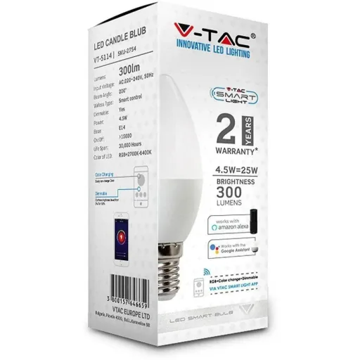 VT-5114 LED WiFi Candle Smart Bulb - 4.5 W - RGB+W - E14