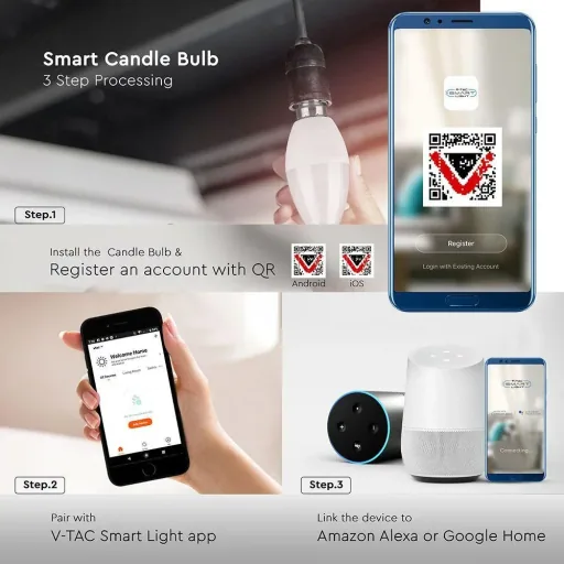 VT-5114 LED WiFi Candle Smart Bulb - 4.5 W - RGB+W - E14