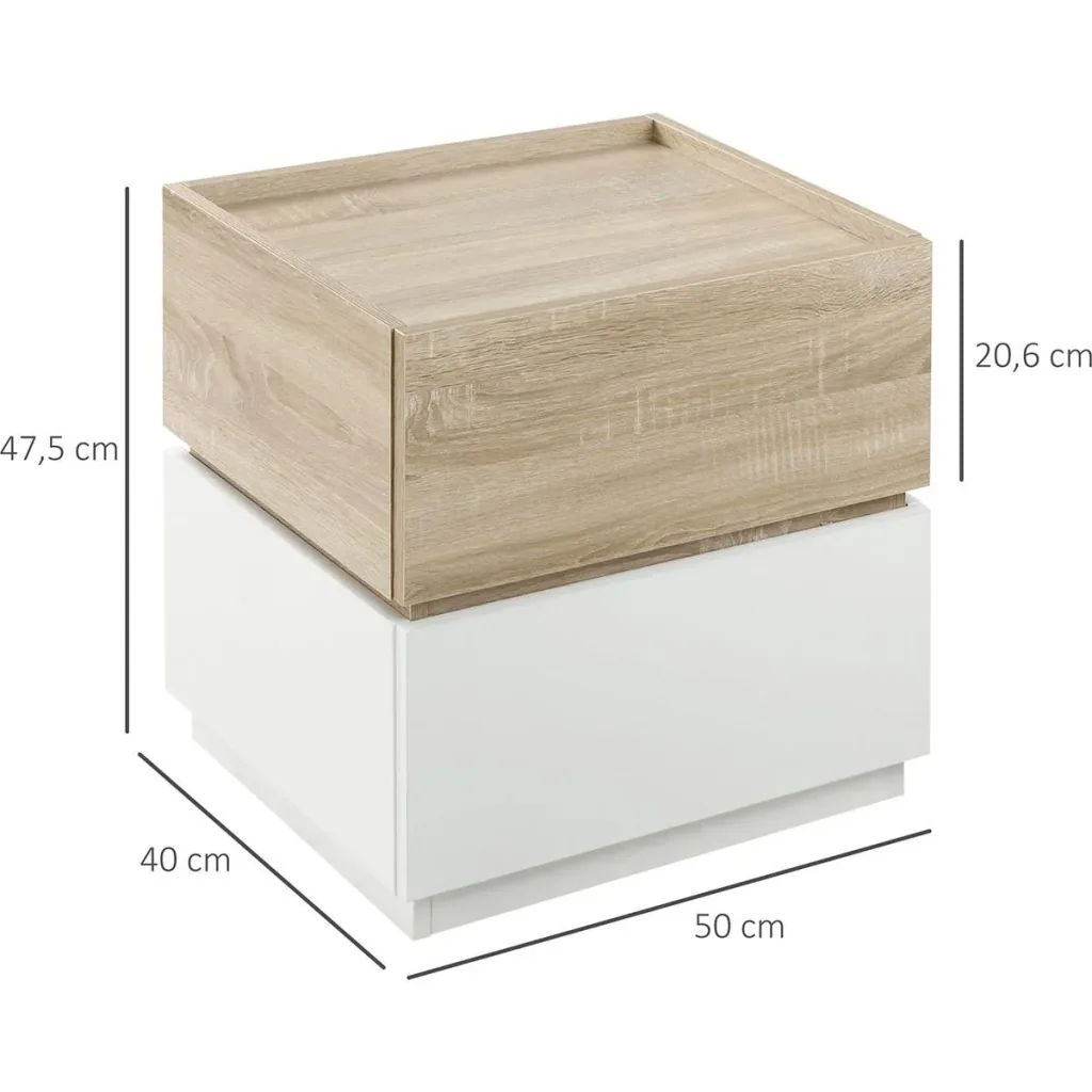 Bedside table with drawer, stackable bedside table, drawer cabinet, bedroom bedside table, chipboard white + natural 50 x 4
