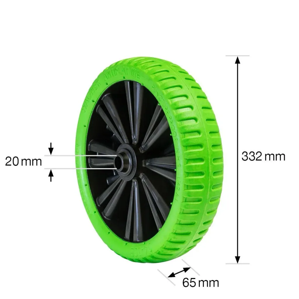 Wheelbarrow wheel PUNCTURE-PROOF - Ø ​​wheel 332 mm, PU foamed wheel, plain bearing, rim 75 mm, axle 20 mm, load capacity 150 kg