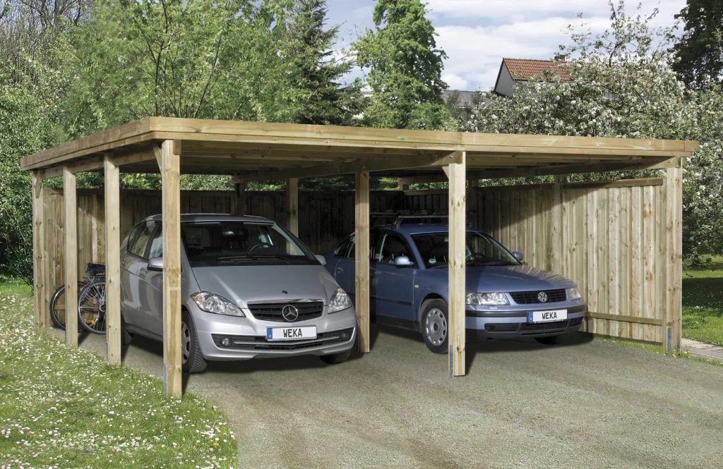 Double carport "Optima Duo", size 3, flat roof, 603 x 802 cm