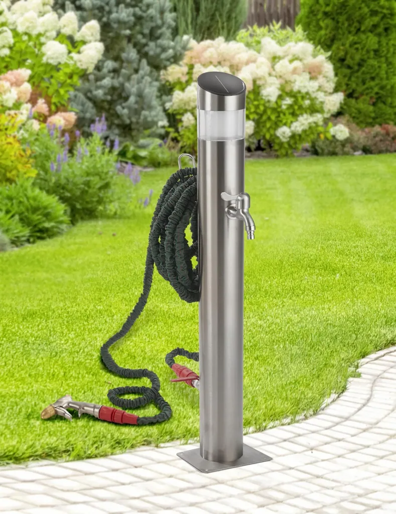 Stainless steel water column + solar stainless steel light