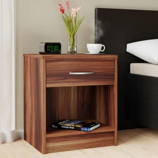 Bedside table with drawer - brown-black - 50x40x35 cm
