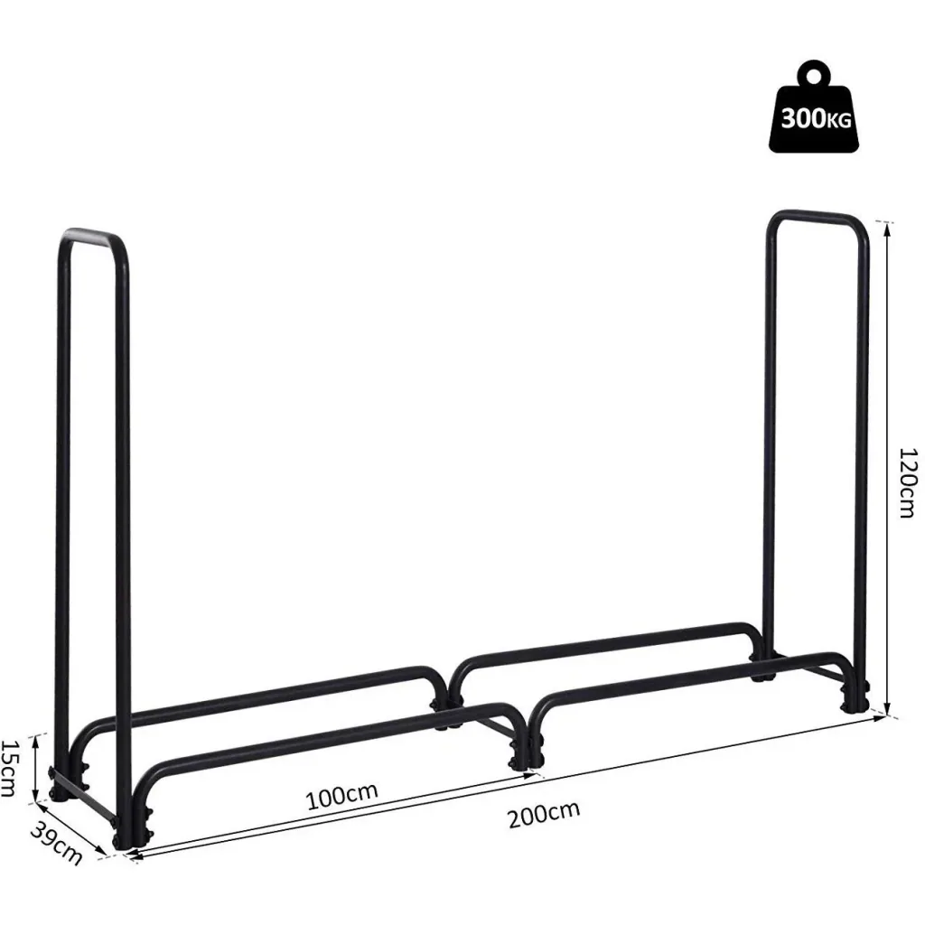 Firewood rack, firewood rack, metal storage, load capacity 300 kg, black, 200 x 39 x 120 cm