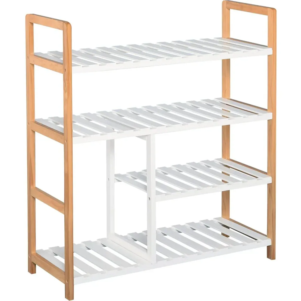 Pine shoe rack, shoe storage with 4 shelves, shelf for shoes and boots, shoe stand, white, 68 x 26 x 78 cm
