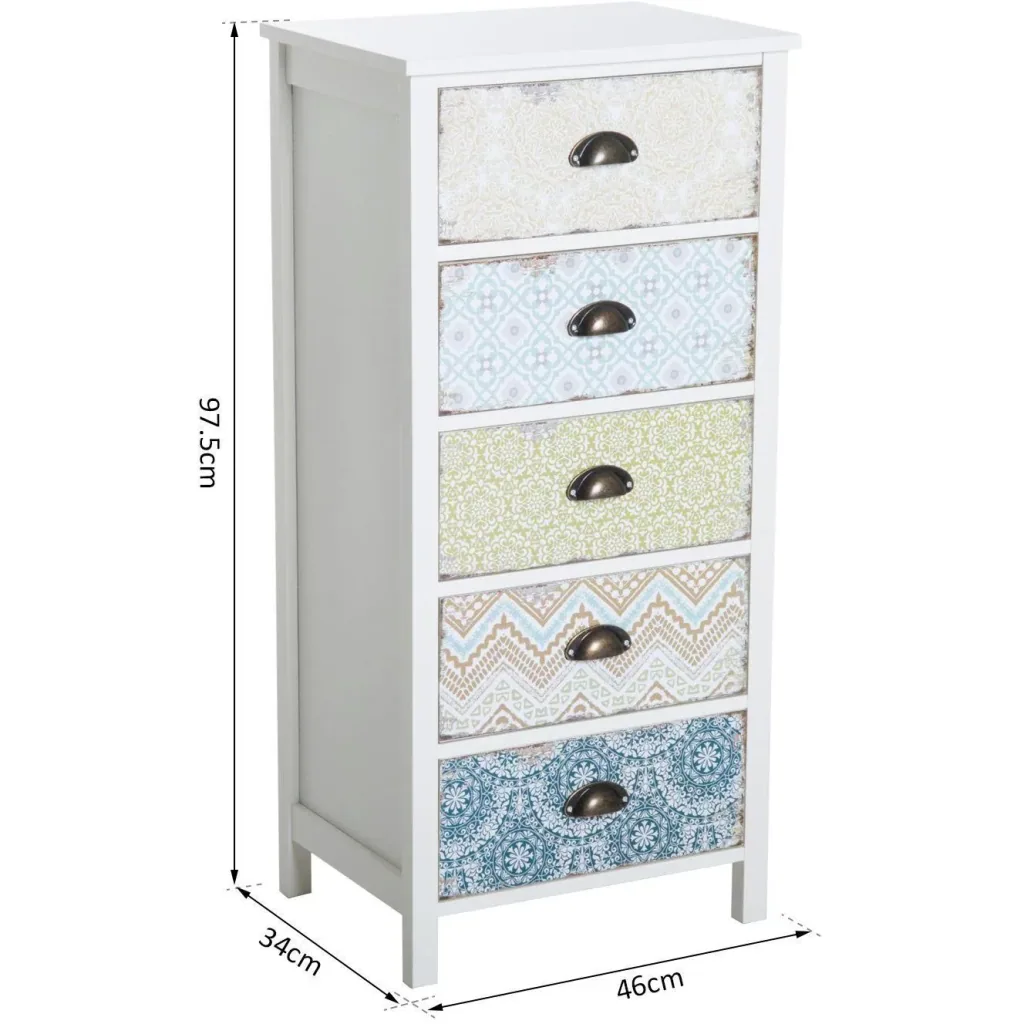Chest of drawers side cabinet with 5 drawers wood colored