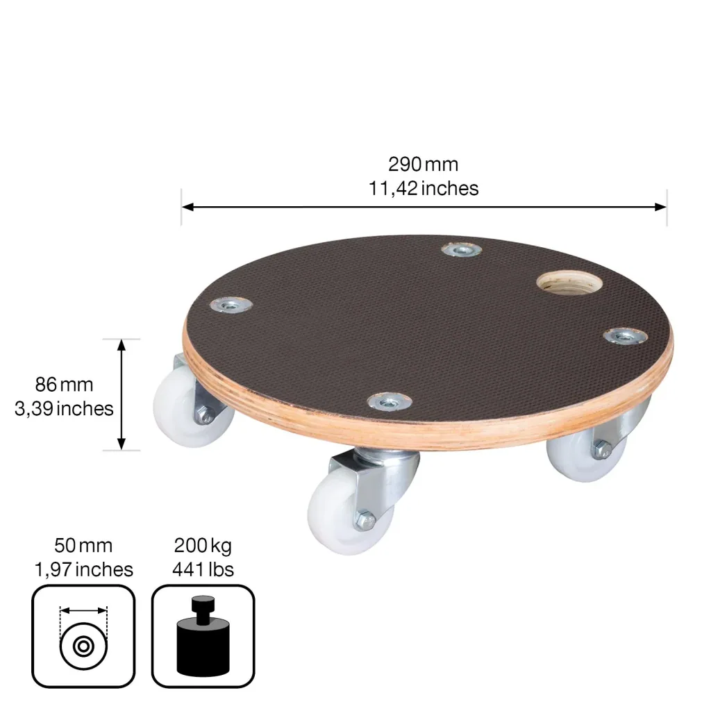 Multi Roller MR 1351, Ø 29 x 8.5 cm, hard wheels Ø 50 mm, plain bearings, multiplex board FSC®, load capacity 200 kg