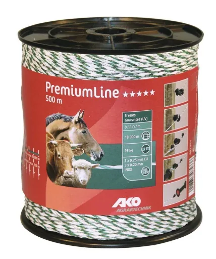 Premium Line electric fence polywire, 500 m, white/green