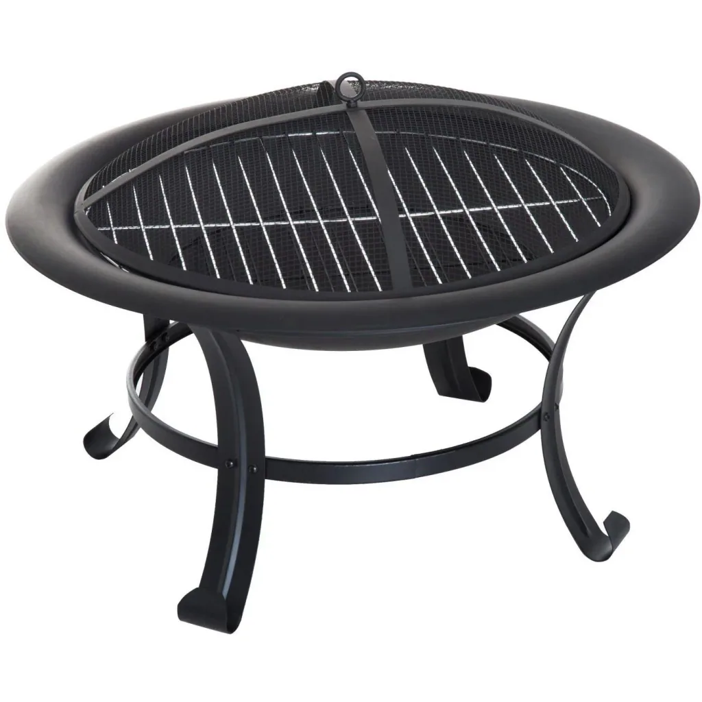 Fire bowl with grill grate and spark guard 74cm black