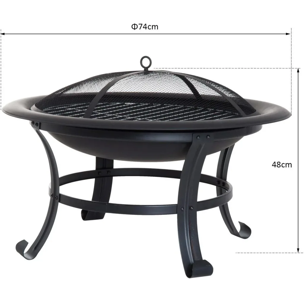 Fire bowl with grill grate and spark guard 74cm black