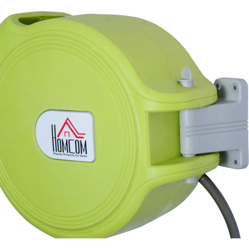 Hose reel hose box garden hose holder wall mounting automatic 180° swivel green 20 m