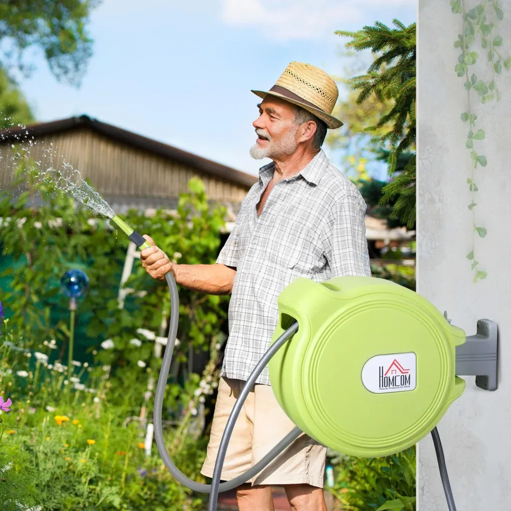 Hose reel hose box garden hose holder wall mounting automatic 180° swivel green 20 m
