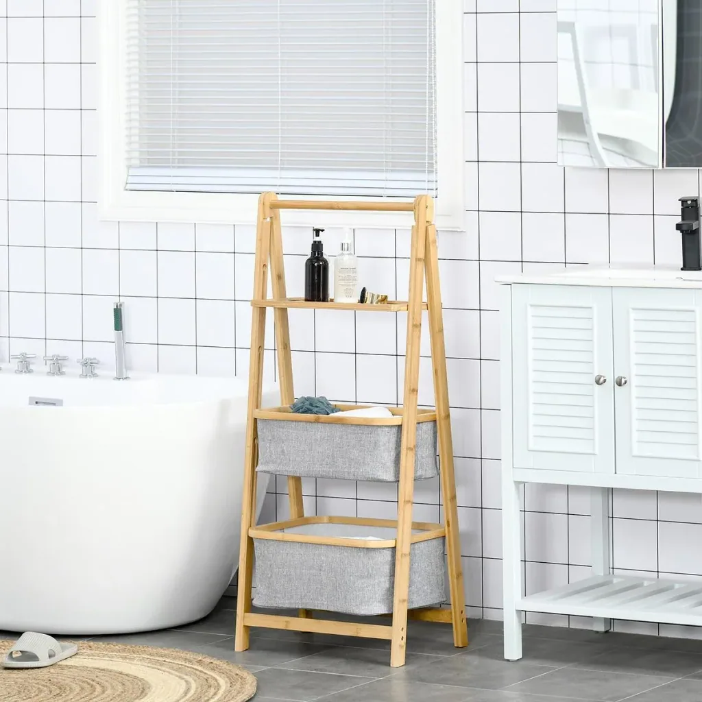 Standing shelf bookcase bamboo shelf 3-tier office shelf storage shelf filing shelf kitchen shelf foldable Perfect for the living room