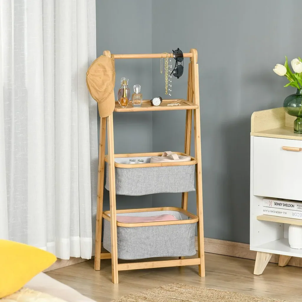 Standing shelf bookcase bamboo shelf 3-tier office shelf storage shelf filing shelf kitchen shelf foldable Perfect for the living room