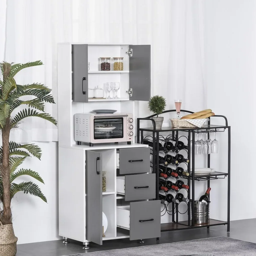 Kitchen cabinet with 2 doors shelf microwave shelf tall cabinet with lower storage cabinet and 3 drawers chest of drawers S
