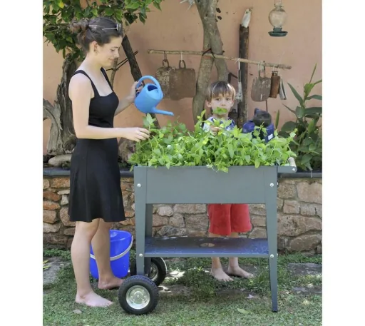 Herstera Garden podwyższona grządka Barcelona metal 85×50×80 cm antracyt – mobilna z odpływem wody