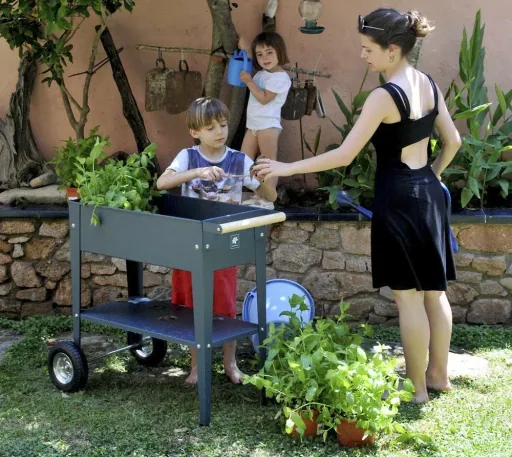 Herstera Garden podwyższona grządka Barcelona metal 85×50×80 cm antracyt – mobilna z odpływem wody