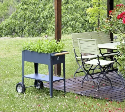 Herstera Garden podwyższona grządka Barcelona metal 85×50×80 cm antracyt – mobilna z odpływem wody